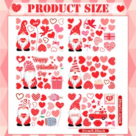 Geyoga 6 Sheets 98 Pcs Valentine's Day Window Cling Decoration Gnome Heart Stickers for Glass Removable Window Decals for Home Wedding Anniversary Valentine's Day Party Supplies Gifts