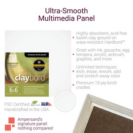 Ampersand Art Supply Wood Painting Panel: Museum Series Claybord, 9" x 12", 2" Cradled Profile