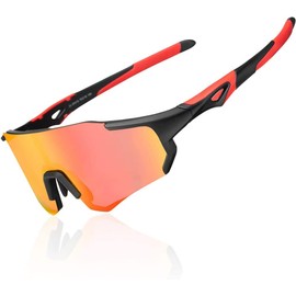 Rockbros Sports Sunglasses, Polarized Sunglasses, Men's, UV400, Ultra Lightweight, Bicycle, Biking, Fishing, Climbing, Baseball, Golf, Running, Eyewear, multicolor (black / red)