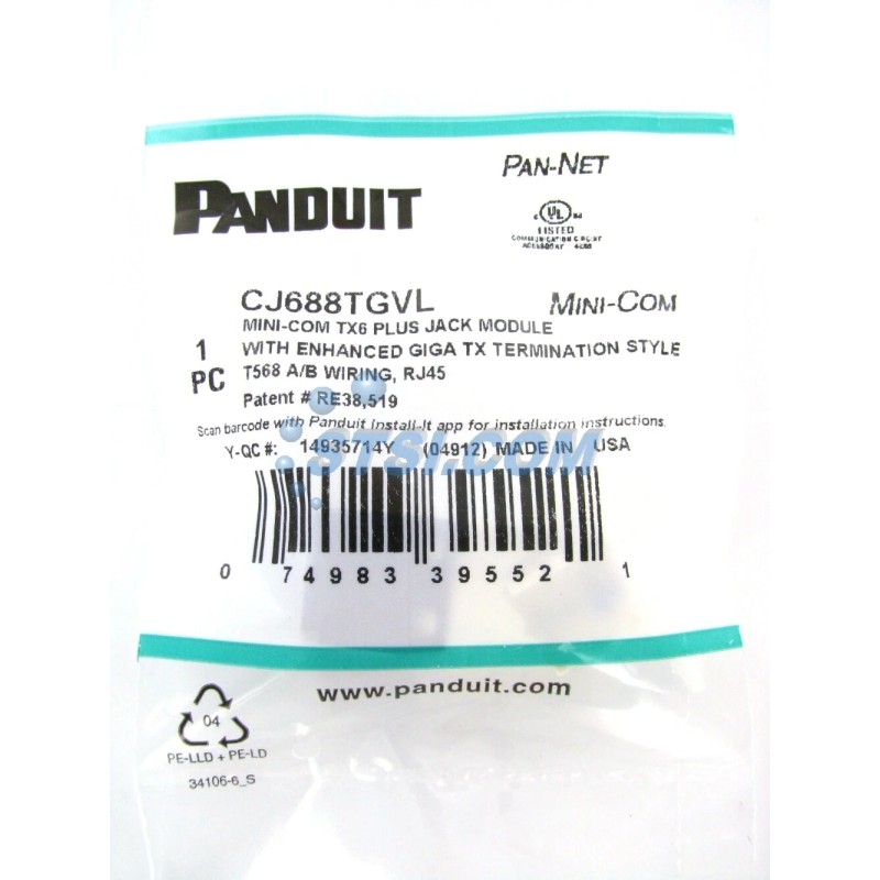 Panduit GENIUNE Panduit CJ688TGVL Cat6 Mini-Com Jack Module, Violet ~STSI