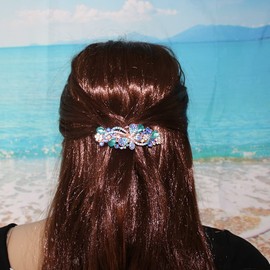 Retro Crystal Flower Hair Claw Clip French Hair Clip Fashion Rhinestone Floral Hair Barrettes Spring Clip Bridal Wedding Hairpin Jewelry Accessories for Women Girls Gold (Blue Crystal Bowknot)