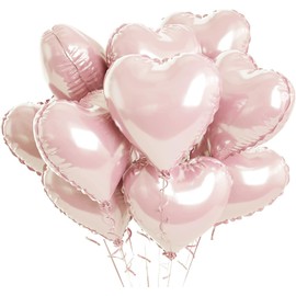 Hengfengmy Foil Heart Balloons, 10Pcs Heart Shape Balloons Mylar Balloons for Helium Decorations for Mother's Day, Wedding, Brithday Party, Anniversary (Heart-10pcs-Baby Pink)