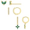 ZRU 3 Pairs Green Gold Stud Hoop Huggie Earrings Set