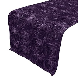 Zen Creative Designs Satin Rosette Table Runners Raised 3D Roses Event Party Wedding Bridal Birthday Table Decor (14" by 108", Eggplant)