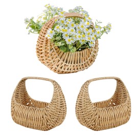 3 Pcs Rattan Flower Basket,Small Wicker Basket With Handle Easter Rattan Wicker Basket With Liner Wicker Rattan Flower Girl Basket Handmade Wicker Planter Basket Set With Plastic Liner