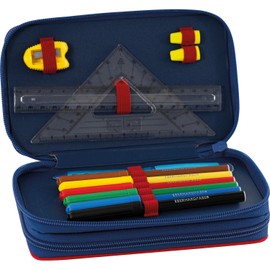 Eberhard Faber 577593 Double Decker Pencil Case with Spider Motif, Filled with 24 Pieces, Pencil Case with 2 Flaps and Zip