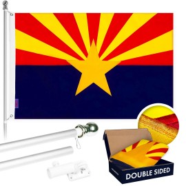 UD_G128 - 6 Feet Tangle Free Spinning Flagpole (Silver) Arizona Double Sided Brass Grommets Embroidered 3x5 ft (Flag Included) A