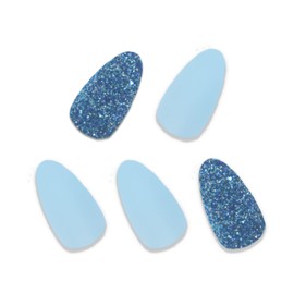 BABALAL Glitter Press on Nails Medium Almond Fake Nails Blue Spring Glue on Nails Stiletto Shiny Acrylic Nails 24Pcs Manicure False Nails for Women and Girls