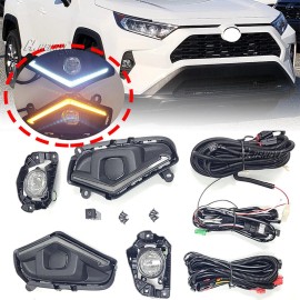 MAG For 2019-2023 Toyota Rav4 LED Fog Lights Driving Kit Dual Color DRL Signal Wires