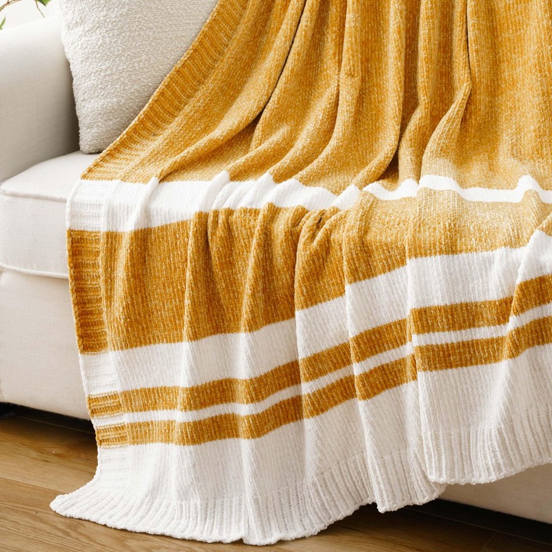 BATTILO HOME Mustard Yellow Throw Blanket for Bed, Soft Chenille