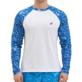 Mens UV Sun Protection Long Sleeve Shirts Rash Guard for Outdoor Fishing Hiking Swimming UPF 50+ (Color: Wave Flow, Size: Large)