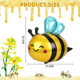 4 Pcs Bee Balloons, Smile Face Honeybee Balloons Bee Decorations for Birthday Baby Shower Wedding Animals Theme Party Decorations,Foil Mylar 32x25 Inch Double Sided (4)