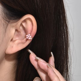 FH.bird Cherry Blossom Ear Cuff, Women's, Popular, Hypoallergenic, 925 Silver, Japanese Style, Pink Gold, Cute, Spring, Fashionable, Women's, Jewelry, School Entrance Ceremony, White Day, Gift, Silver