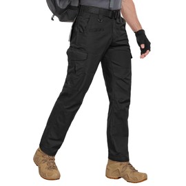 Zoofly Work Pants for Men Ripstop Water Proof Cotton Mens Work Pants with Muiti Pockets Outdoor Hiking Pantalones Hombre Black 32W*32L
