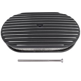 GELUOXI Aluminum 15" Oval Full Finned Air Cleaner Filter Black Replacement for Chevy SBC BBC 265 283 305 307 327 360 383 400 413 454 502 Engines