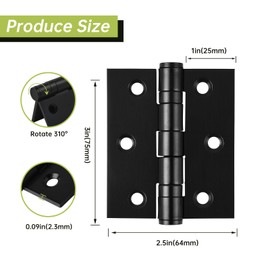MOZCORN 3in Ball Bearing Door Hinges 3 Pack, Small Black Heavy Duty Stainless Steel Hinges for Interior Exterior Doors, with Stainless Steel Screws, Max Loading 100LBs/Set, Black Matte