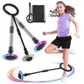MEISHANG Swing Wheel with Light Wheel, Children's Flashing Jump Ring, Children's Flashing Jump Ring, Foot Gyro, Jumping Ball Flashing, Foldable Flash Jumping Ball, Flashing Jump Ball (Black/A)