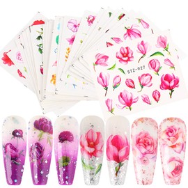 Comdoit Nail Stickers Decal Nail Art Accessories 24 Sheets Water Transfer Nail Decals for Women Leaf Cactus Flower Design for Acrylic Nails Decorations Manicure Tips Charms Sticker Nail Art Supplies