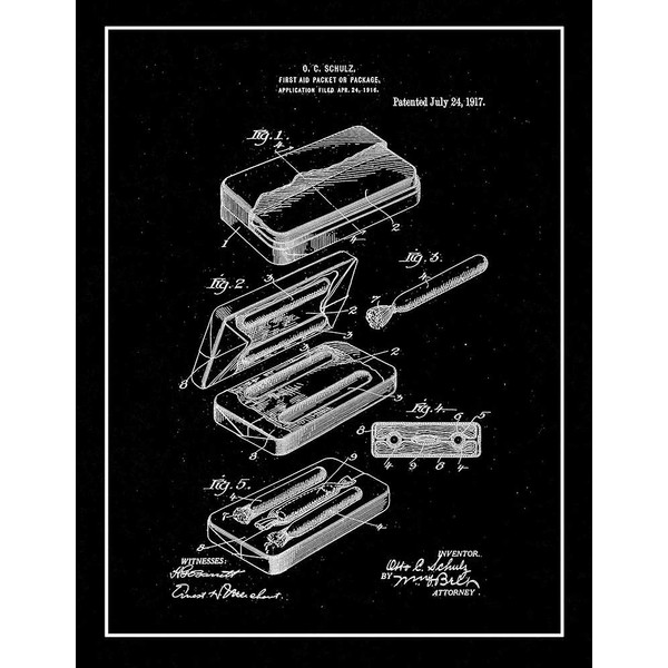 First-aid Packet or Package Patent Print Black Matte with Border