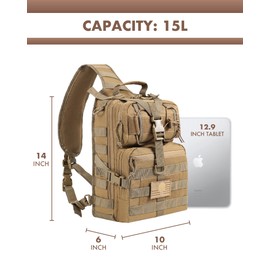Tactical Backpack, Tactical Sling Bag for Men, Military Sport Bag Pack Sling Shoulder Backpack Tactical Bag for Range, Travel, Hiking, Outdoor Sports - Khaki