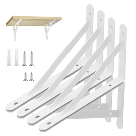 Pack of 8 Shelf Brackets, Heavy Duty Brackets, 90 Degree Wall Angle Shelf Brackets, Metal Shelf Brackets with Screws, Wall Shelf Brackets, Iron Shelf Angle for Angle Shelf (20 x 12 cm), White