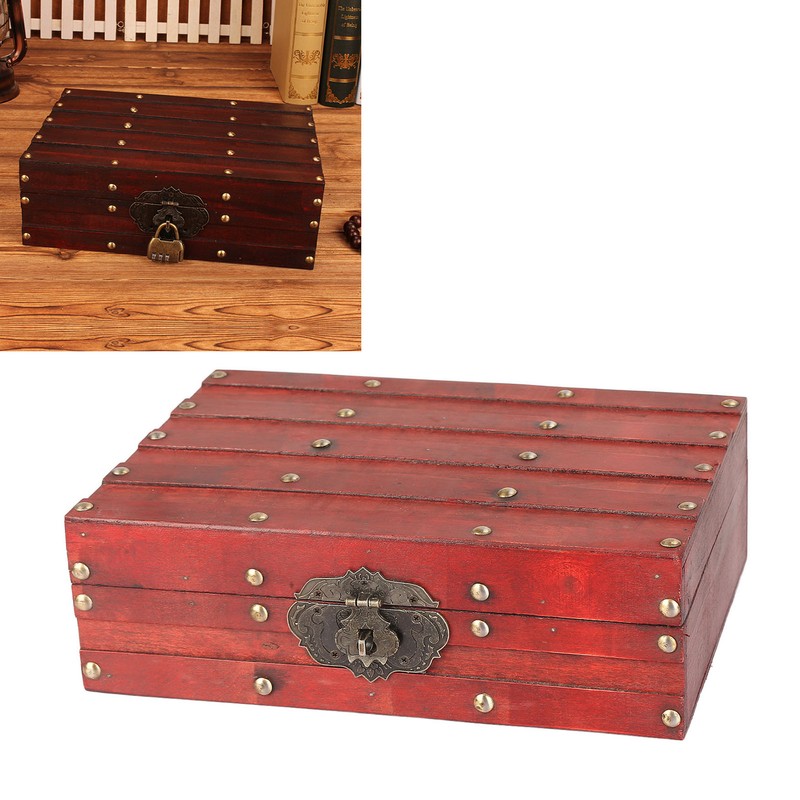 Antique Storage Box with Lock Wooden Document Box for Cosmetic