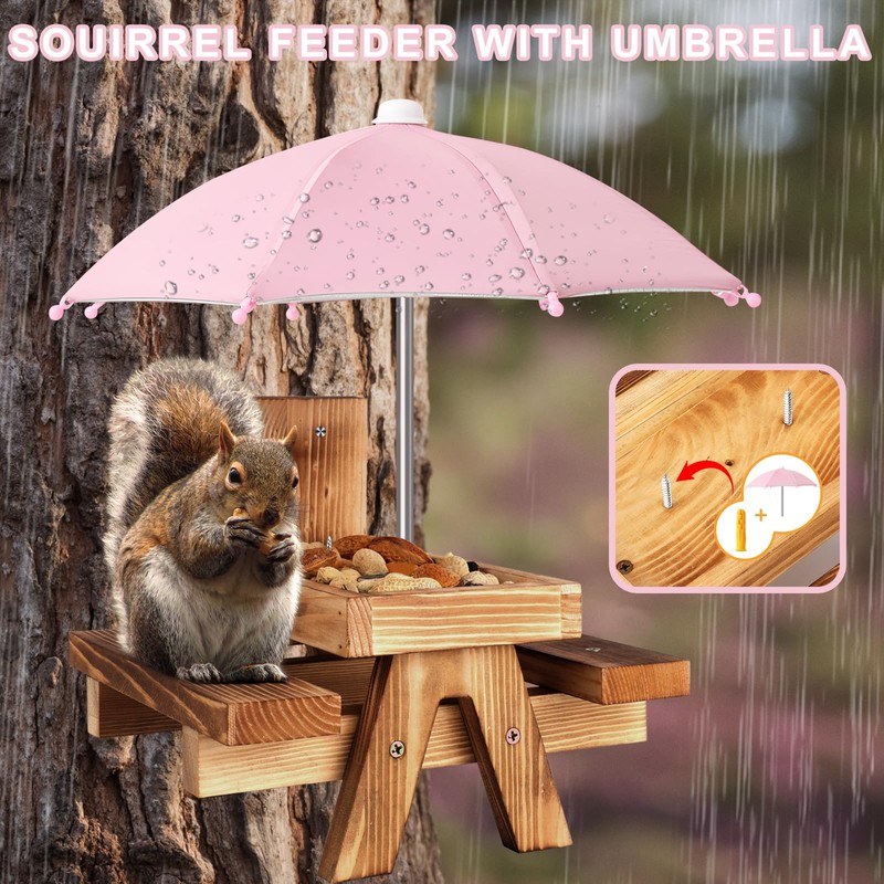 Gnodary Squirrel Feeder with Umbrella, Squirrel Feeders for Outside, Squirrel