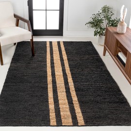 JONATHAN Y NRF200B-3 Olivier Rustic Farmhouse Wide Ticking Stripe Jute Black/Natural 3 ft. x 5 ft. Area Rug for Living Room, Bedroom, Dining Room, Kitchen