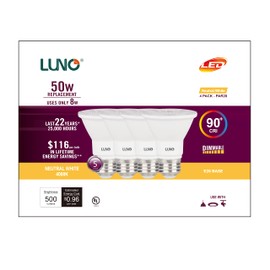 LUNO PAR20 Dimmable LED Bulb, CRI 90+, 8W (50W Equivalent), 500 Lumens, 4000K (Neutral White), Medium Base (E26), UL Listed (4-Pack)