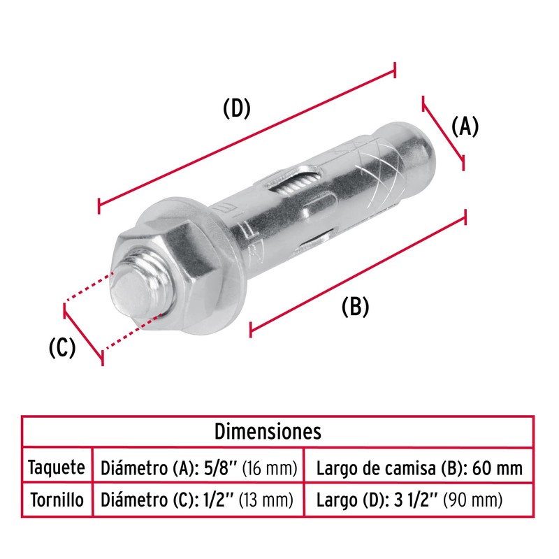Fiero TAE-1/2T, Taquete de expansión, 1/2' con tornillo, bolsa 2