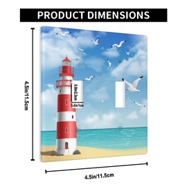 Pznen Lighthouse Double Toggle Covers Beach Seagull Blue Sunny Sky Clouds Coastal 2 Gang Wall Plate Decorative Light Switch Covers Bathroom Bedroom Home Kitchen