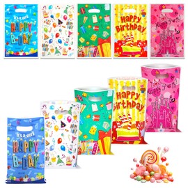 LHLZNB 50 PCS Plastic Party Favor Bags Bulk - 10x6.4 Inch Kids Gift Bags for Birthdays, Classroom Treats, Baby Showers (Cute Animal Prints) - BPA-Free Candy Bags for Boys Girls Party Supplies