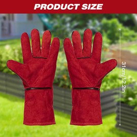ICHOWHO Welding Gloves Heat&Fire&Hot&Flame- Resistant, Leather Kevlar Arc Welding Gloves, Long Leather Gauntlets, Safety Work Protective Gauntlets for Welder BQQ Oven Stove Grill Mig TIG Gardening