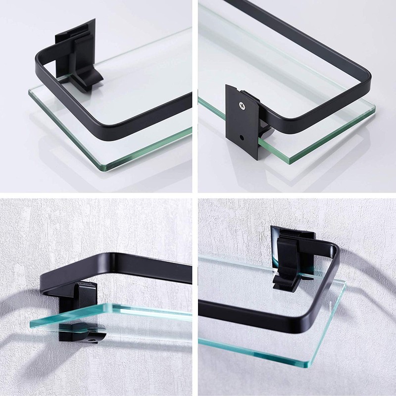 KES Bathroom Glass Shelf Aluminum Black Extra Thick Tempered Glass