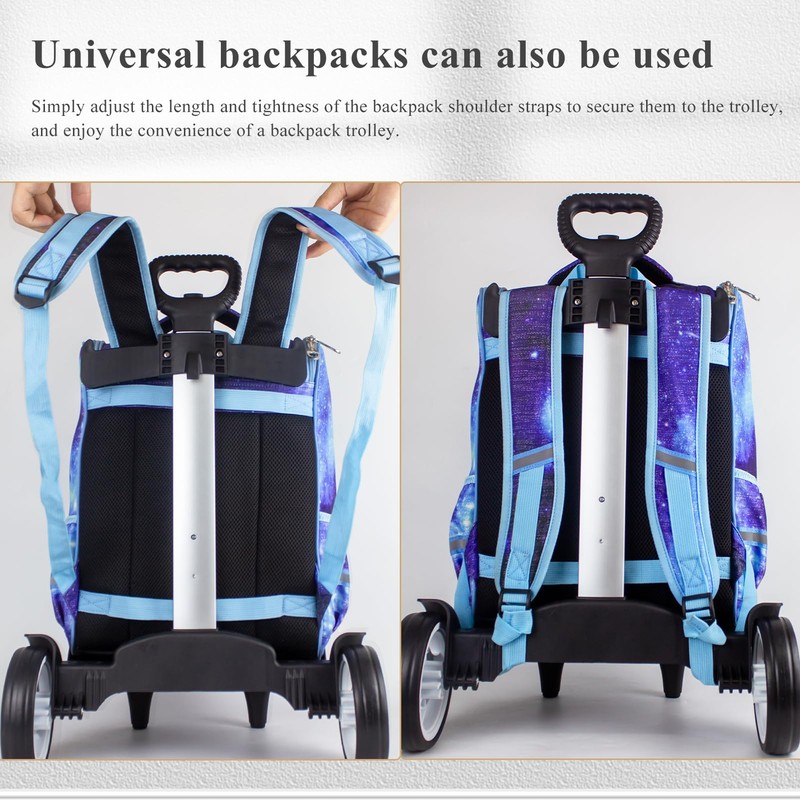 Backpack Trolley, Wheeled Cart with Noiseless Large Wheels Aluminium Alloy