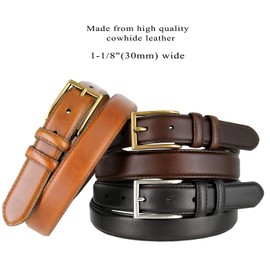 HJ-10 Men's Oil-Tanned Genuine Leather Dress Classic Belt 1-1/8"(30mm) Wide (Tan, 40.)