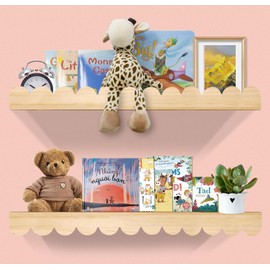 icnjdMopclean Nursery Book Shelves 24Inches-Floating Shelves for Bedroom Kids, Scalloped Shelves for Wall 2 Pack, Scalloped Shelf for Toddler Room, Baby Room, Nursery Decor, Natural
