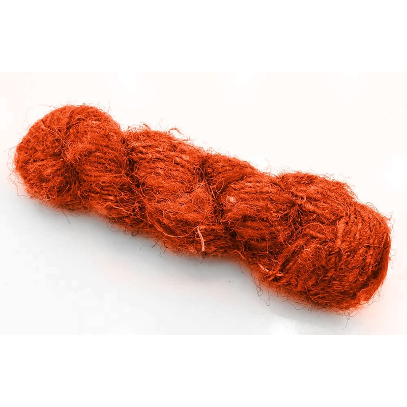 (Orange) - 100g Recycled Sari Silk Yarn Hand-spun Orange Soft