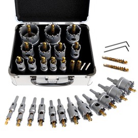 CATITO 16 Pcs Heavy Duty Carbide Hole Saw Set, Hole Saw Kit for Metal, TCT Hole Cutter with Extra Titanium Plated Pilot Drill & L-Wrench, Alloy Hardness Upgrade, for Stainless Steel, Iron, Metal, Etc