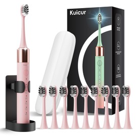 Sonic Electric Toothbrush for Adults & Kids, Rechargeable Electric Toothbrush with 10 Brush Heads & Travel Case, Teeth Whitening, Power Tooth Brush with Holder, Charge for 120 Days - Pink
