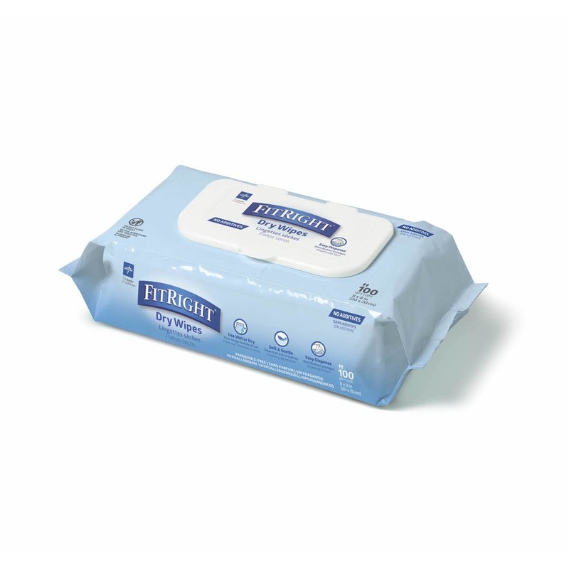 Medline FitRight Dry Wipes, Personal Cleansing Wipes, Dry Baby Wipes