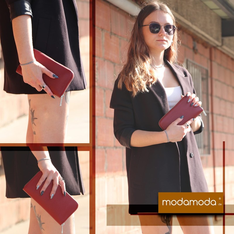 modamoda de - Silver P02 Italian Women's Wallet Real Leather