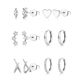 Dochais 6 Paar Ohrringe Für Damen, 14 Karat Vergoldet Hypoallergene Creolen Huggie Ohrstecker Stapelohrringe Chirurgischer Stahl 316l Ohrring Set Silver C