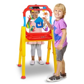 Crayola Triple-The-Fun See-Thru Easel, Finger Painting, Dry-Erase Crayon, Markers, and acrylics, Adjustable Height, Easy fold Storage, Comprehensive Art Accessories, Ages 3+