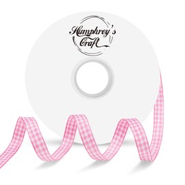 Humphrey's Craft 3/8 Inch Wide Pink and White Gingham Ribbons Spool - 50 Yards Variety of Color for Make Bows, DIY, Sewing, Gift Wrapping, Wedding, Bridal Shower, Christmas, and all Crafting Projects.