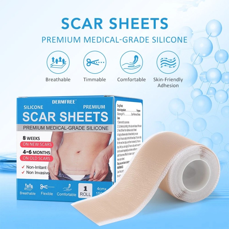 DERMFREE 6x Silicone Scar Sheets Gel Scar Patch Self-Adhesive Scar