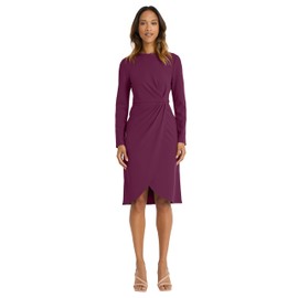 Maggy London Long Sleeve Wrap Cocktail, Wedding Guest, or Valentine's Business Casual Work Dresses for Women, Italian Plum