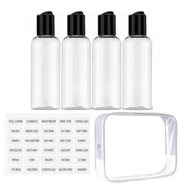 FACAICAI 3.4 oz Travel Bottles for Toiletries, Empty Travel Size Containers Tsa Approved, Small Plastic Shampoo Bottles with Labels and Transparent Storage Bag 4/5 Pcs 100ml, Clear (4 Pcs Clear)
