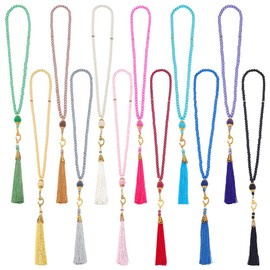 PH PandaHall 12pcs Ramadan Tasbih Prayer 99 Beads Islam Prayer Tasbih 6mm Muslim Misbaha Tasbeeh Bracelet with Tassel Beaded Glass Pearl Bracelet Gifts for Women Men, 12 Colors