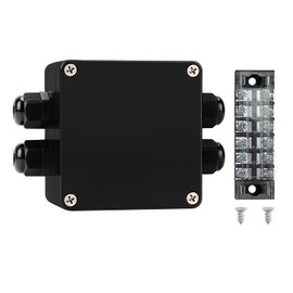 JINDOUZI ABS IP67 Waterproof Dustproof Electrical Junction Box, with 15A 600V Barrier Terminal Cable Connector, 2 in/2 Out Power Junction Box（3.26 * 3.18 * 2.2in）